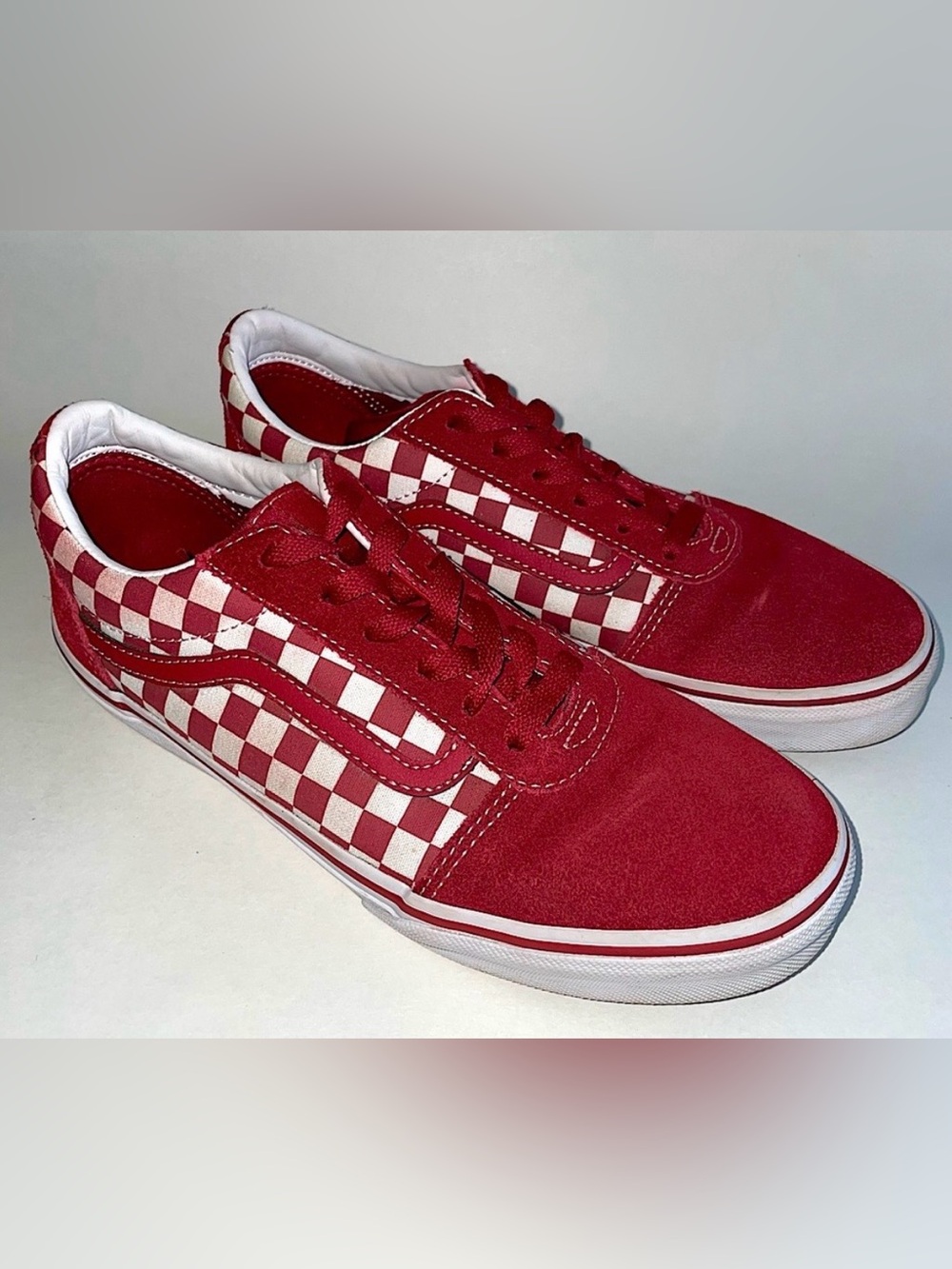 VANS checkered red white skate shoes laces checkerboard style youth 6 womens 7.5